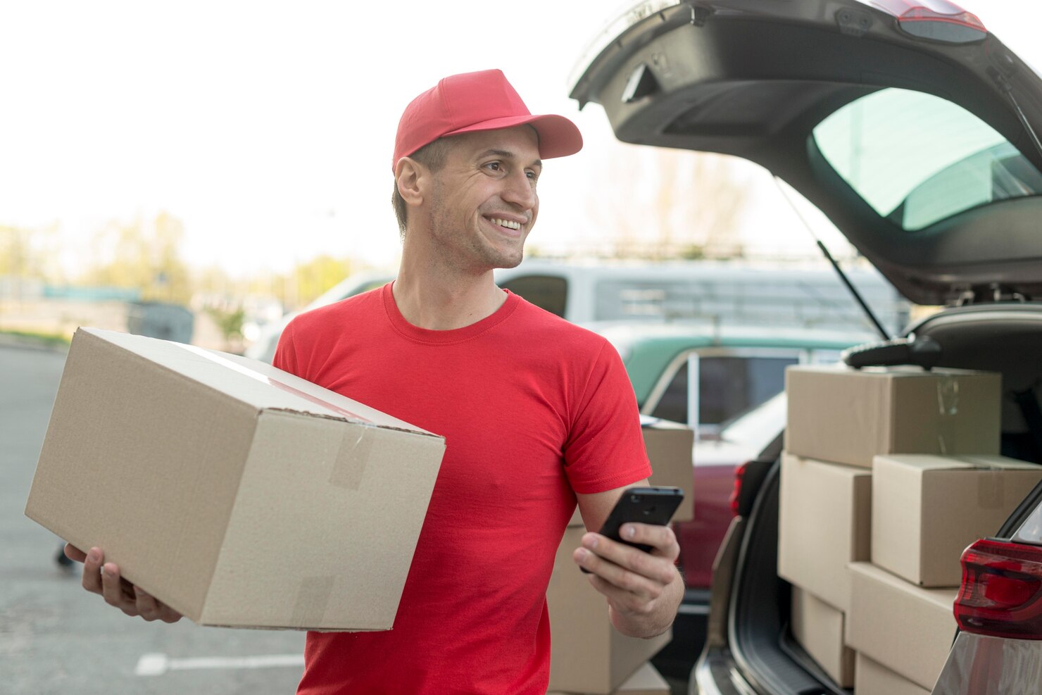hombre entrega tiro medio trabajando 23 2148546046